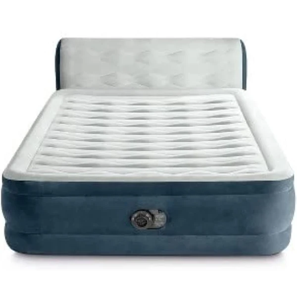 Intex Queen Size Pillow Top Air Mattress with Electric Pump & Headboard – Double High, 600 lbs Capacity