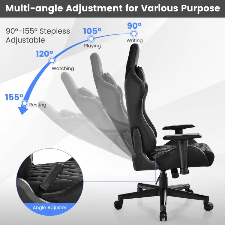 Adjustable 360° Swivel PU Gaming Chair with RGB LED Lights and Nylon Base