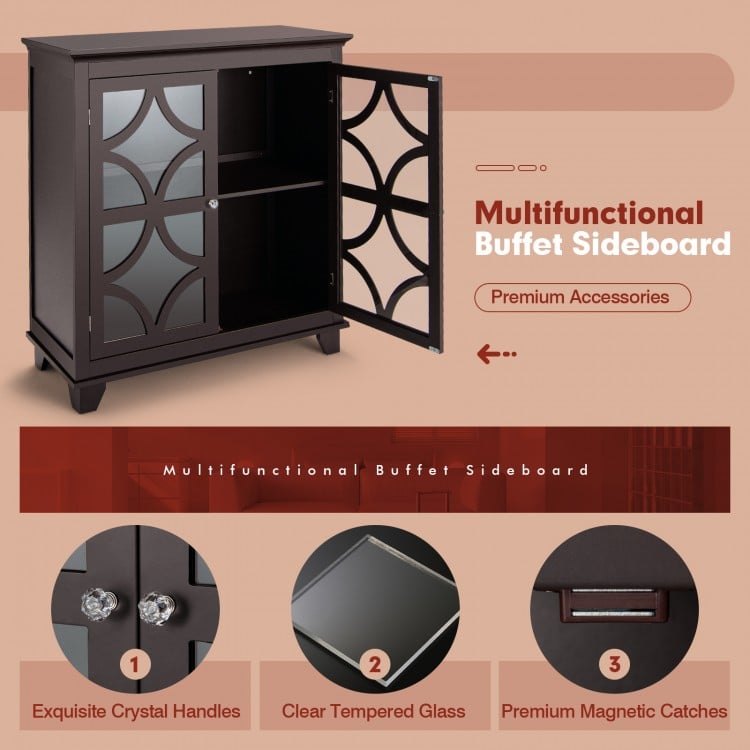 Kitchen Buffet Sideboard with Glass Doors and Adjustable Shelf