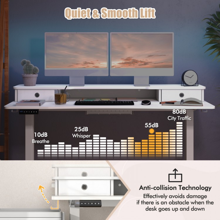 55 Inch x 24 Inch Height Adjustable Electric Standing Desk with 2 Drawers
