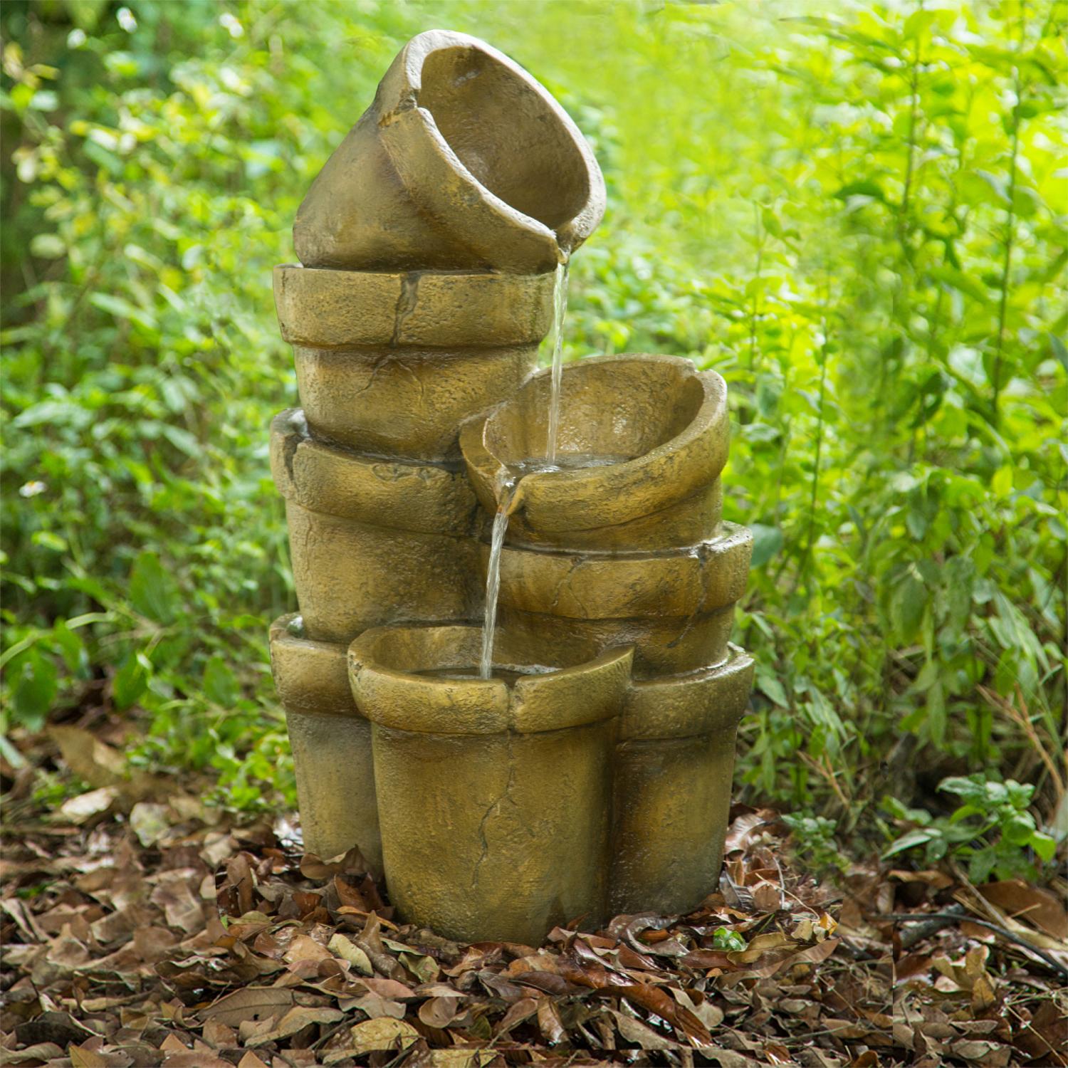 Teamson Home Stacked Pots Waterfall Fountain, Outdoor Garden Decor, 3-Tier, Multi-Color, VFD8111