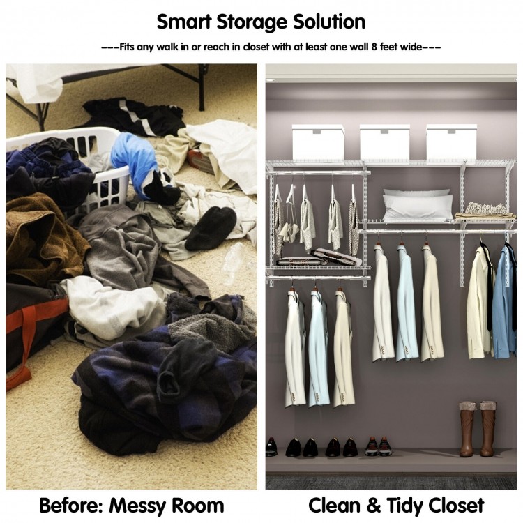 Custom Closet Organizer Kit 3 to 5 Feet Wall-Mounted Closet System with Hang Rod