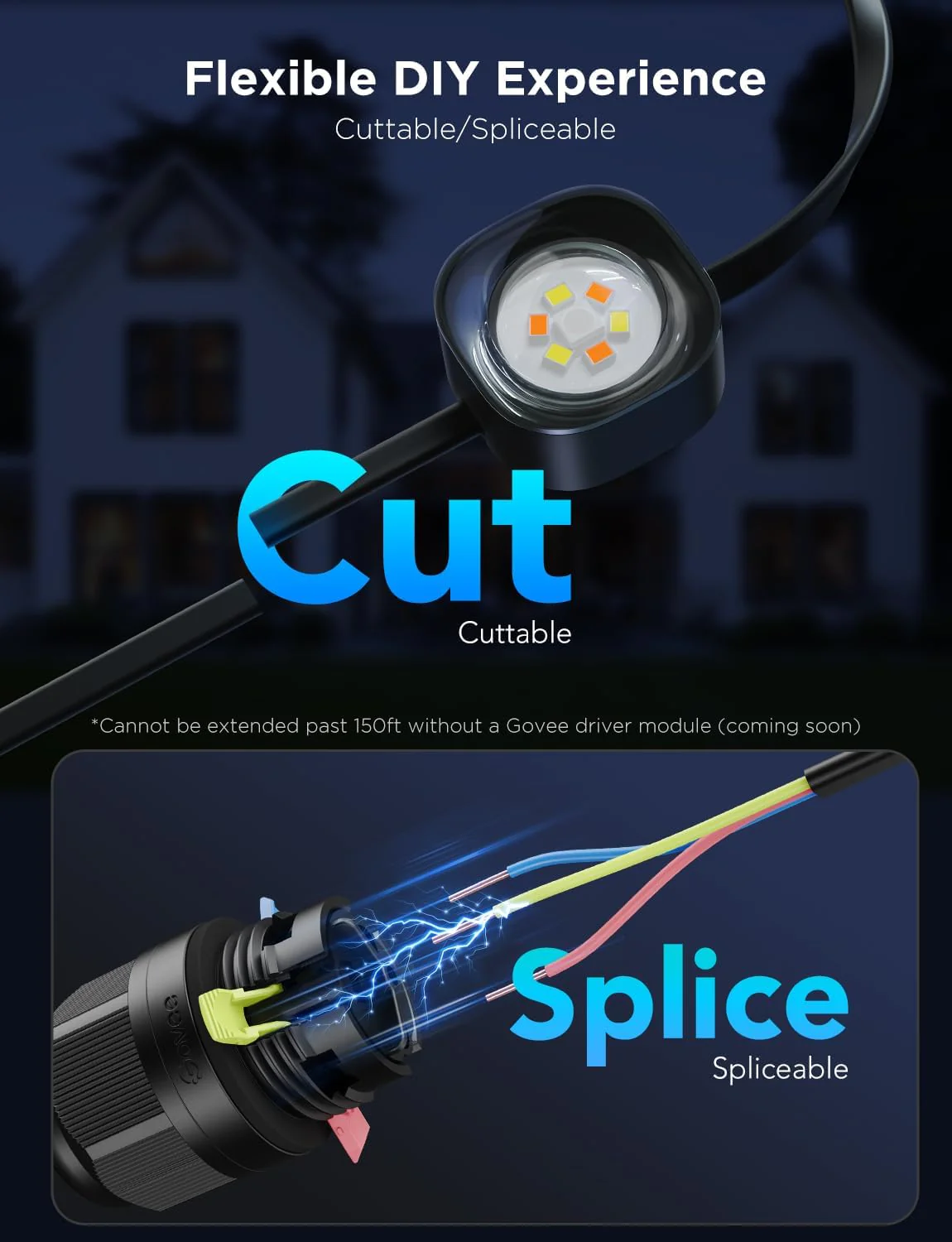 Govee Permanent Outdoor Lights Pro, 100ft with 60 RGBIC LED Lights for Daily and Accent Lighting, 75 Scene Modes for Halloween, IP67 Waterproof, Works with Alexa, Google Assistant, Matter, White