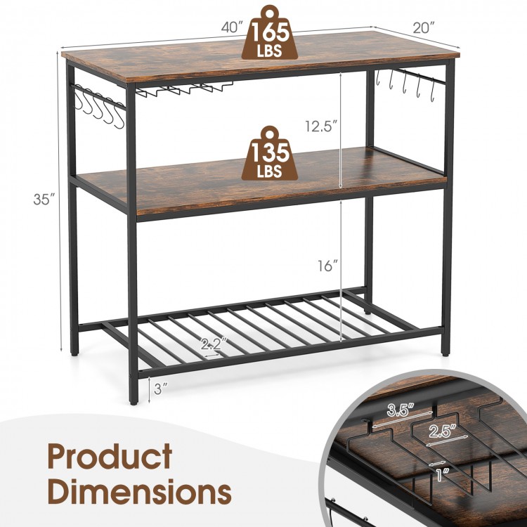 3 Shelves Kitchen Island Industrial Prep Table with Bottom Wine Rack