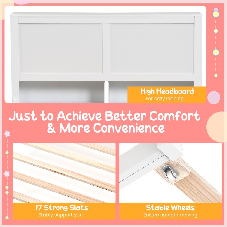 Twin/Full Kids Wooden Platform Bed with Trundle Storage Headboard