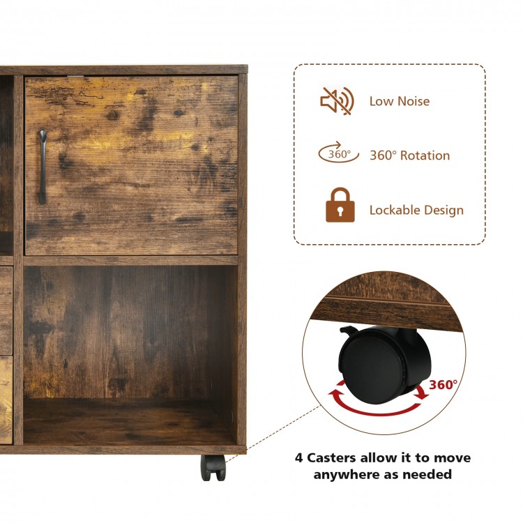 Mobile File Cabinet with Lateral Printer Stand and Storage Shelves