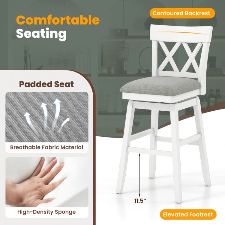30 Inch Bar Stool with Contoured Backrest and Swivel Padded Seat