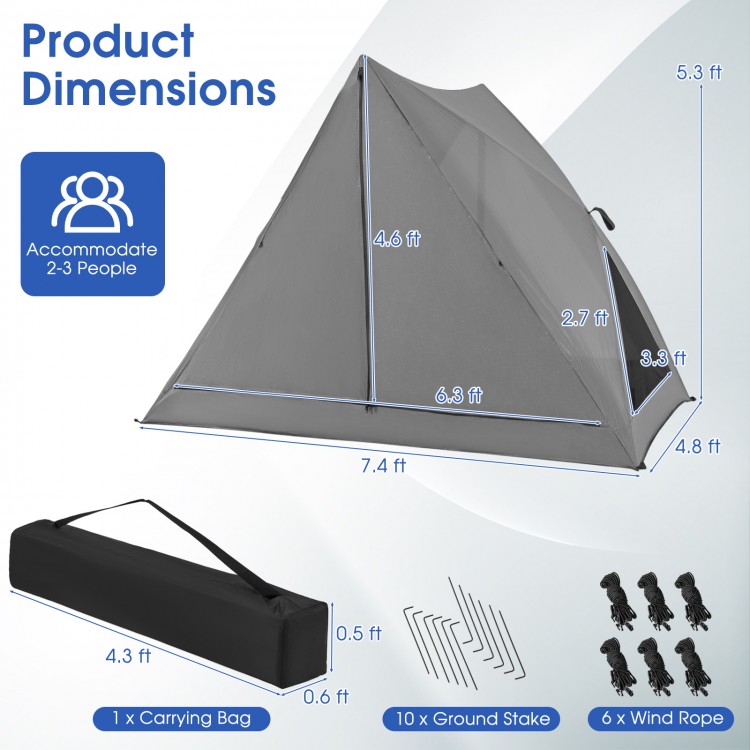 Pop-up Camping Tent for 2-3 People with Carry Bag and Rainfly for Backpacking Hiking Trip