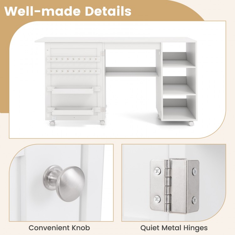 Multifunctional Folding Sewing Machine Craft Station with Storage Shelves