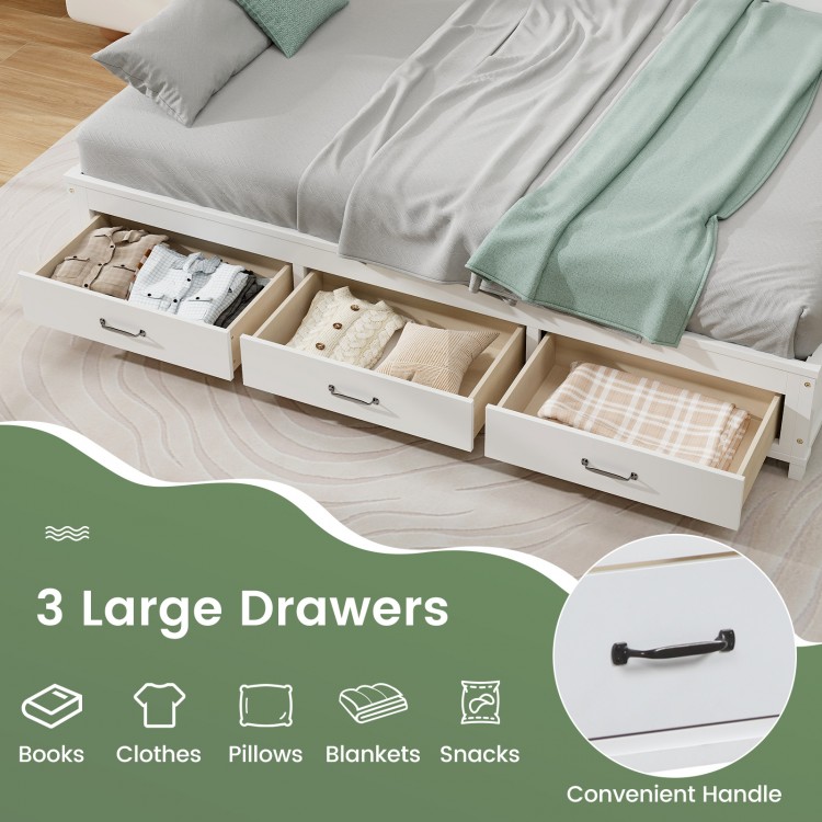 Twin/Full Size Wooden Daybed with 3 Drawers with Storage Shelves