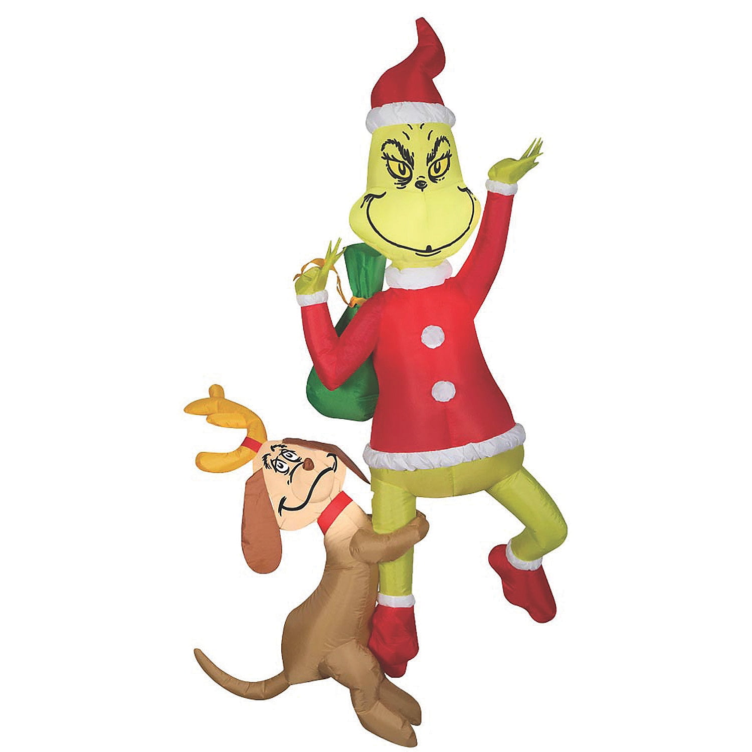 Gemmy Dr. Seuss The Grinch & Max Inflatable LED Yard Decoration, 72′′x43′′x19′′