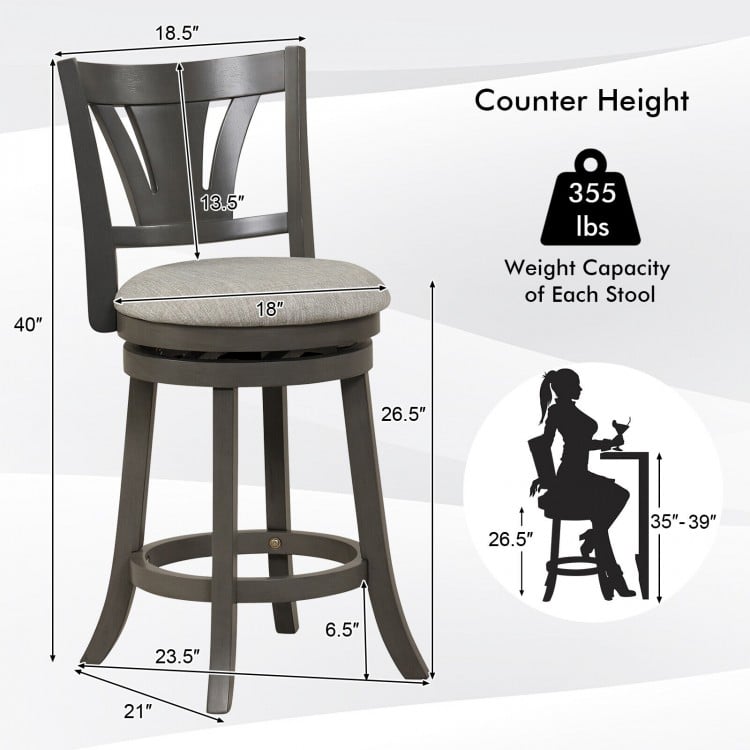 26.5/30.5 Inch Swivel Bar Stool with Backrest Soft Cushioned Seat and Footrest Gray