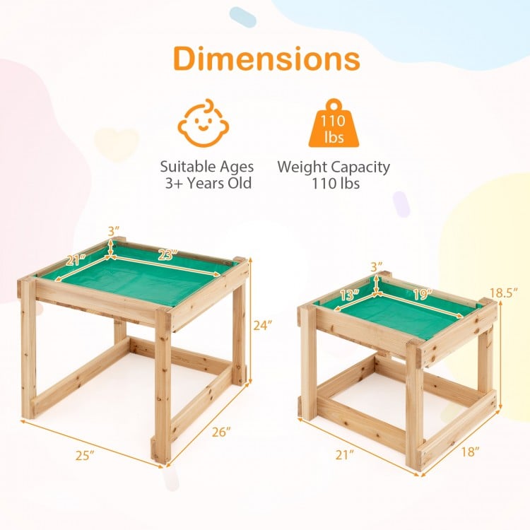 Wooden Sand and Water Tables with Protective Cover for Kids