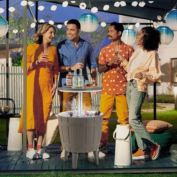 10 Gallon Cooler Bar Table Outdoor Coffee Table Ice Bucket with Telescopic Tabletop for Beer and Wine