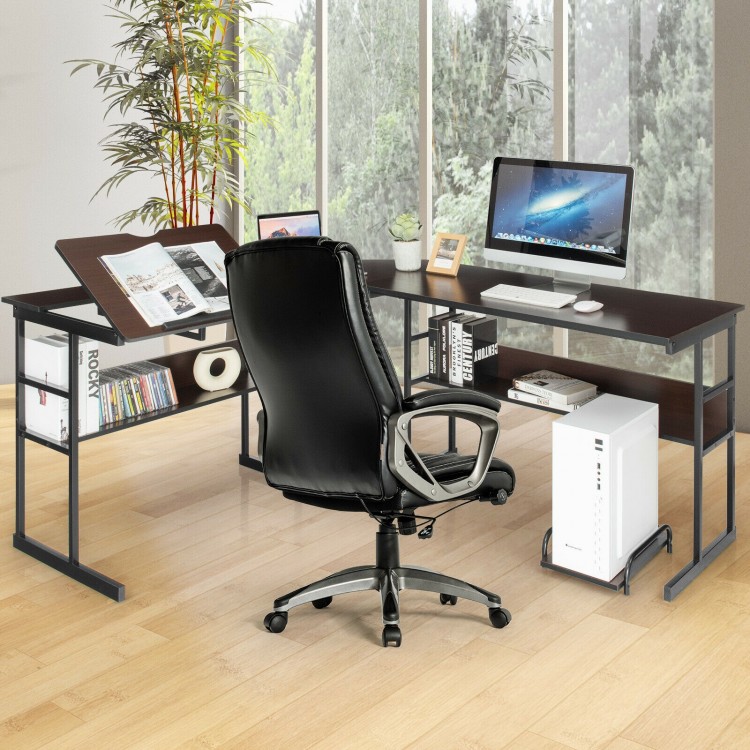 L-Shaped Computer Desk with Tiltable Tabletop