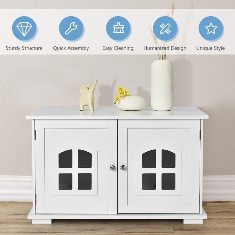 Large Wooden Cat Litter Box Enclosure Hidden Cat Washroom with Divider