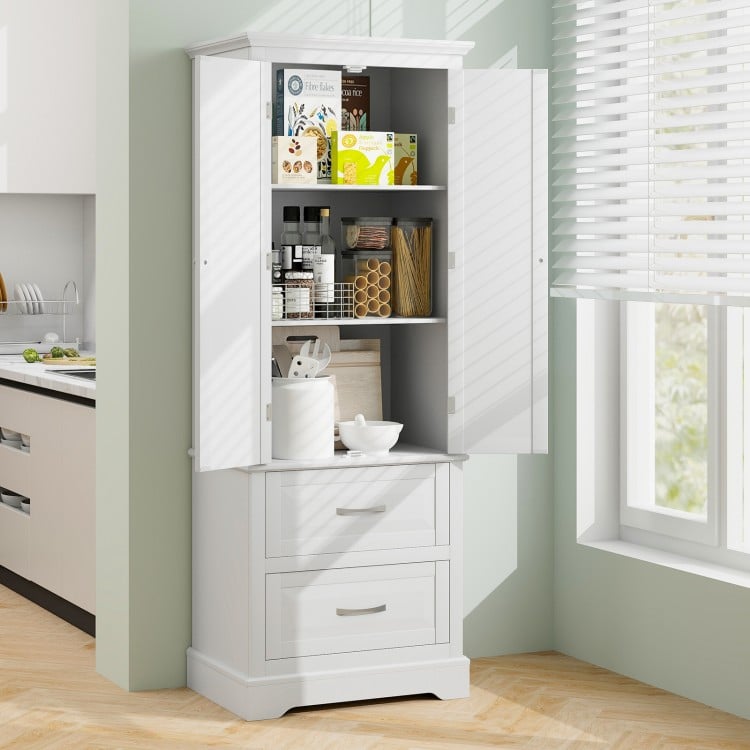 62 Inch Freestanding Bathroom Cabinet with Adjustable Shelves and 2 Drawers