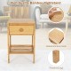Set of 2 Bamboo End Tables with Drawer and Open Shelf