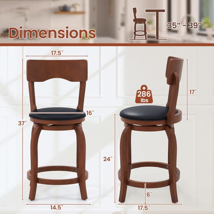 Swivel Bar Stools Set of 2 with Rubber Wood Frame and Upholstered Seat