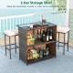 3 Pcs Patio Bar Set with Tempered Glass Tabletop