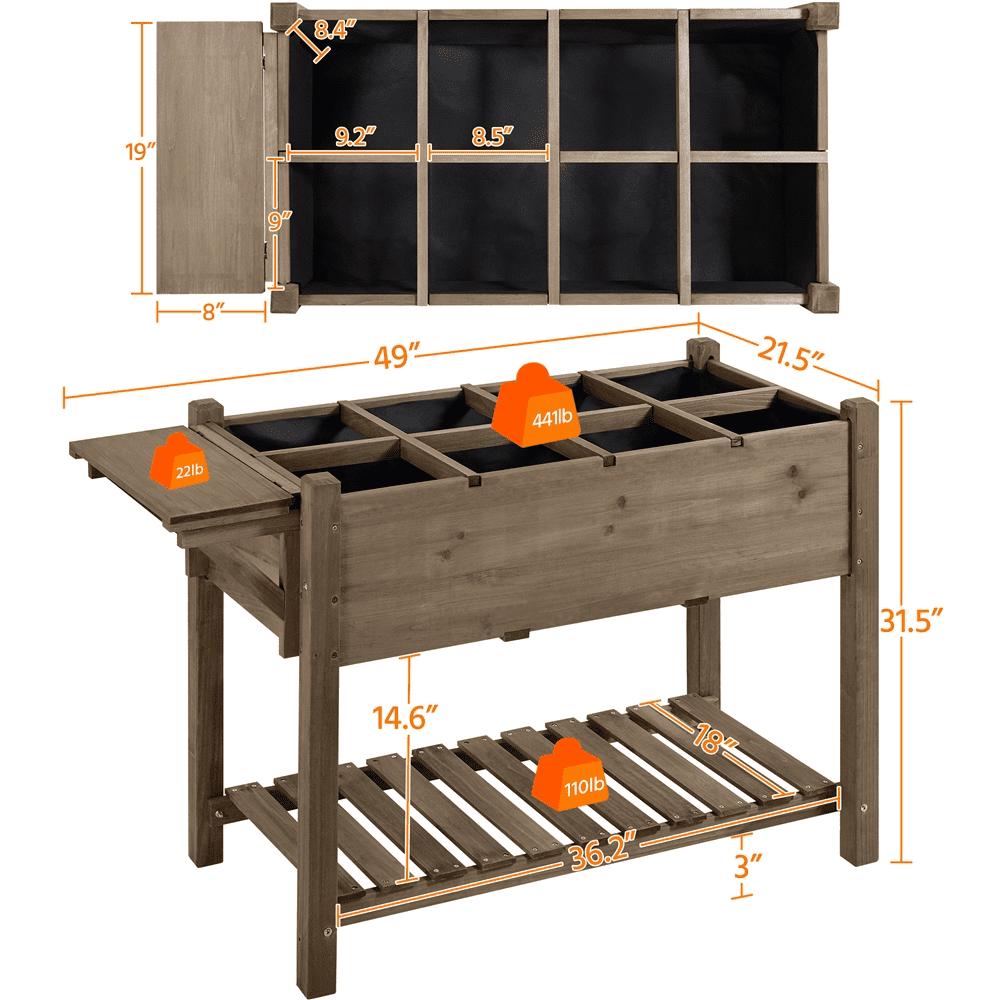 SmileMart Solid Wood Elevated Garden Bed with Liner & Grids, Dark Brown Planter