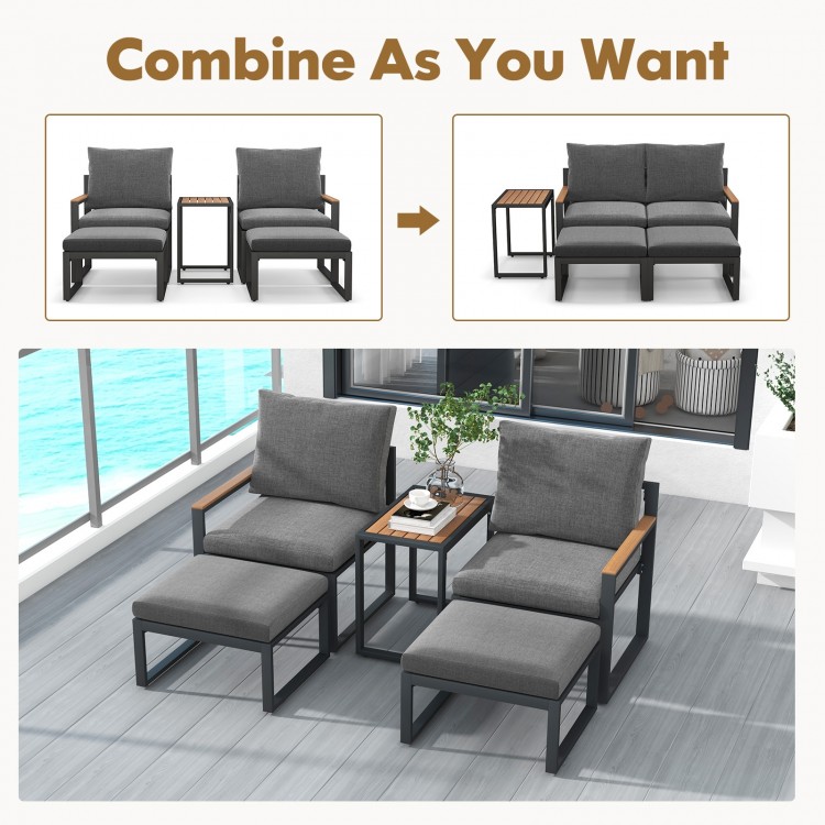 5 Pieces Aluminum Frame Weatherproof Outdoor Conversation Set with Soft Cushions
