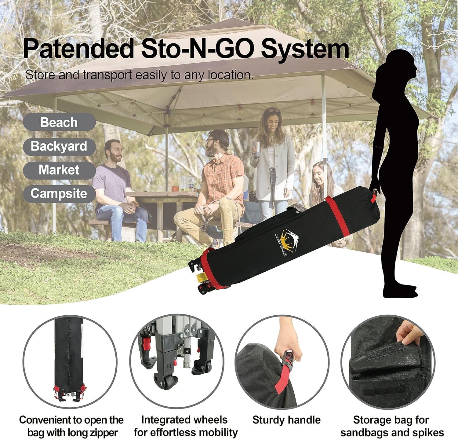 CROWN SHADES 13x13 Pop Up Gazebo, Canopy Tent, Gazebos on Clearance - Outdoor Gazebo for Backyard & Patio Furniture - Carpa Pop Up Tent with Wheeled STO-N-Go Cover Bag (White)