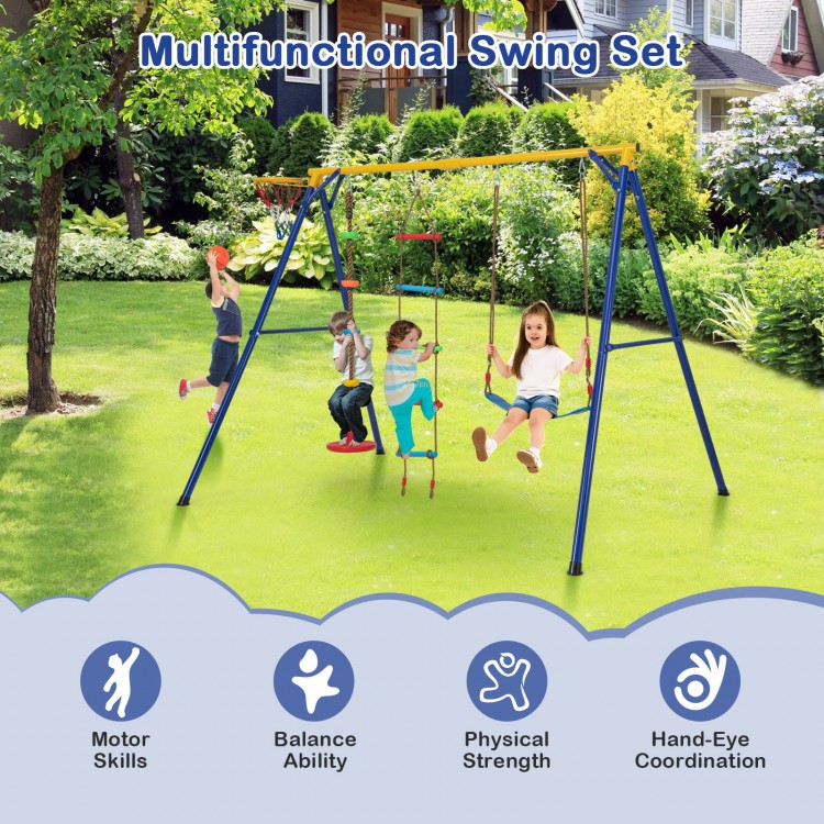 4-in-1 660 lbs Heavy Duty Swing Set for Kids Aged 3-9 Years Old