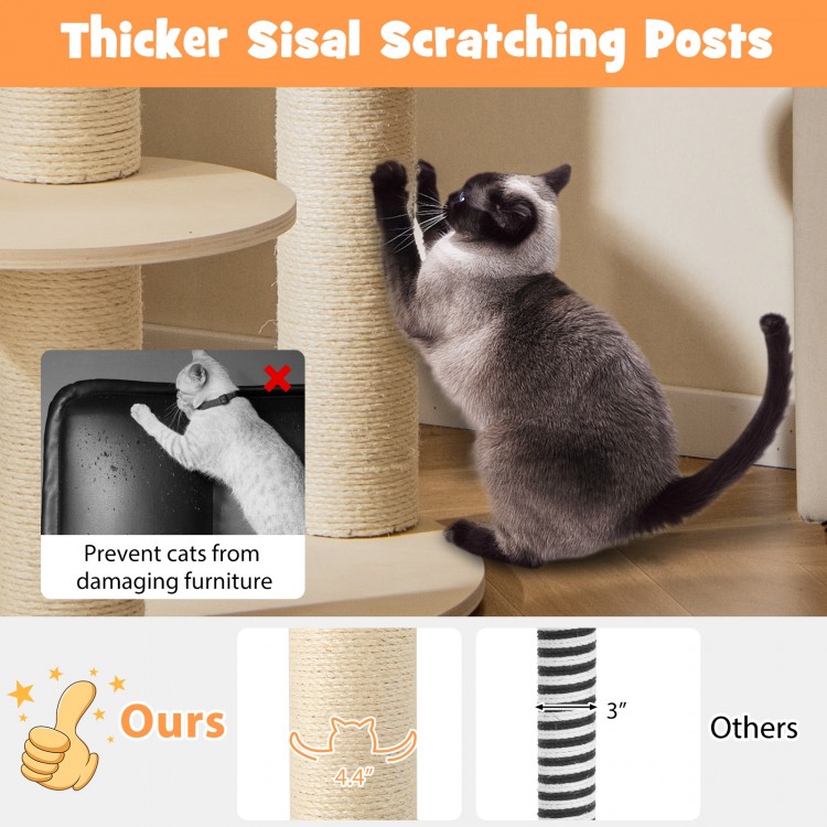 5-level Wooden Cat Tree with Padded Perch Non-woven Hammock