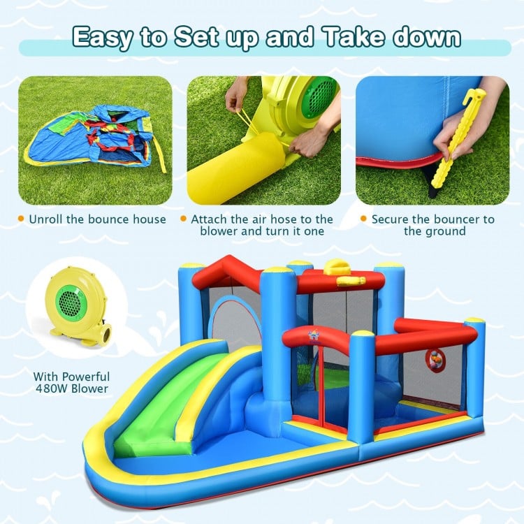 Inflatable Kids Water Slide Bounce Castle with 480W Blower
