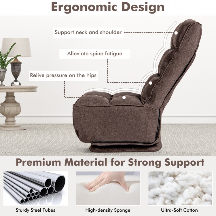 360-Degree Swivel Folding Floor Chair with 6 Adjustable Positions