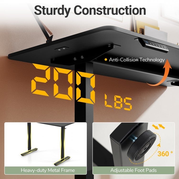 48 Inch x 24 Inch Ergonomic Electric Standing Desk with 3 Memory Settings for Home Office
