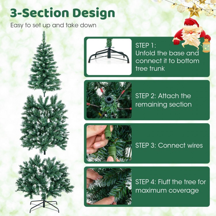 6 Feet Pre-Lit Artificial Christmas Tree with  618 Snowy Branch Tips