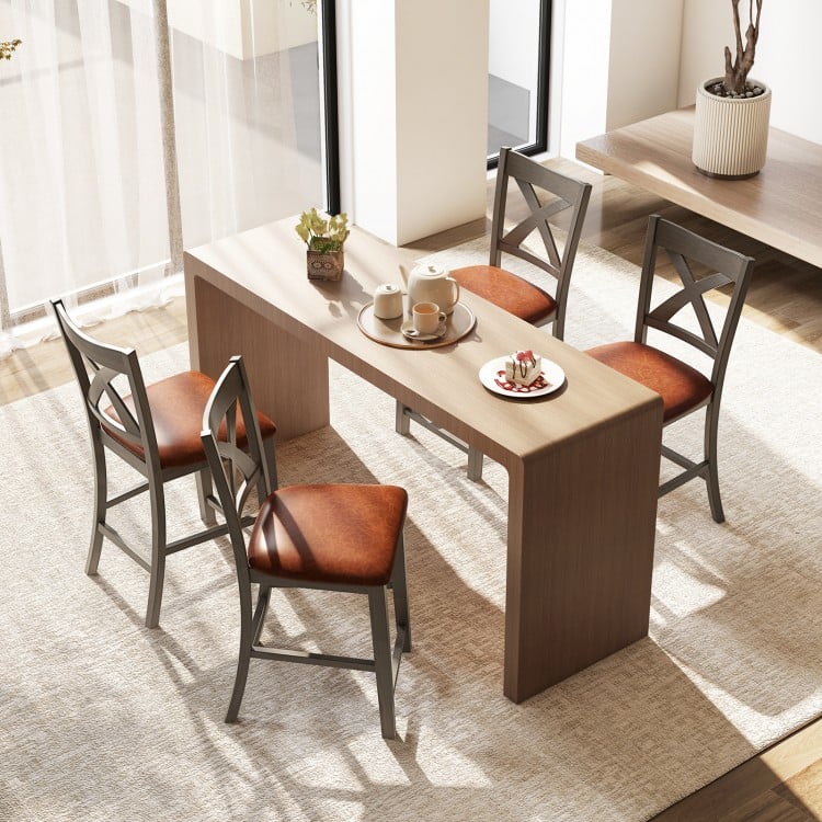 Bar Stools Set of 2 with Cross Back and Faux Leather Upholstered Seat