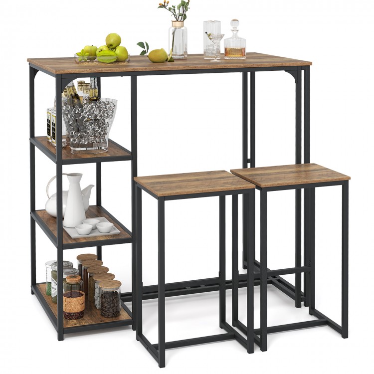 3-Piece Bar Table Set for 2 Bar-Height Dining Table with 2 Stools