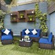 6 Pieces Patio Rattan Furniture Set with Cushion