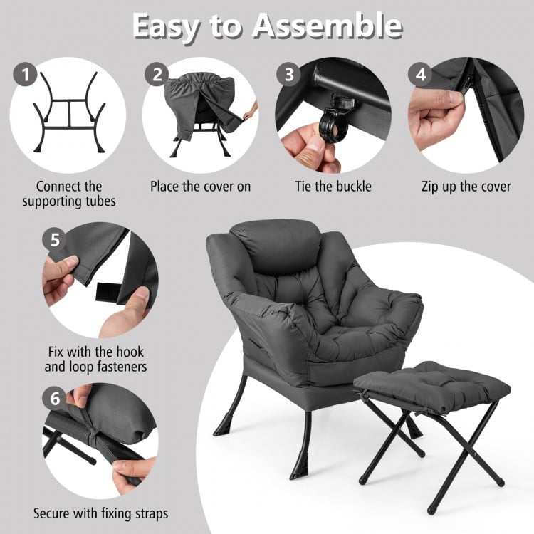 Modern Accent Sofa Chair with Folding Footrest and Side Pocket