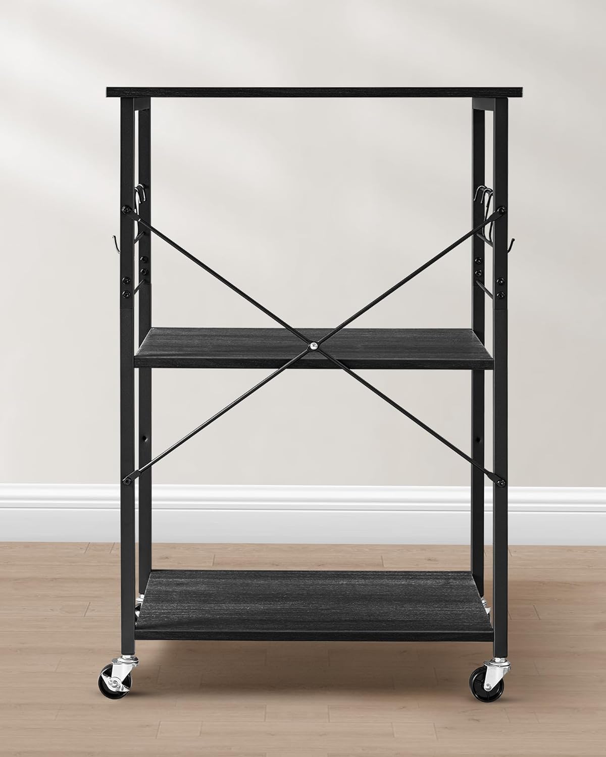 Rulbar køkkenø / køkkenvogn – 3 hylder 60x40x89 cm – Serveringsvogn Sort