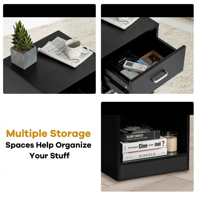 Set of 2 Modern Wooden Nightstands with Storage Drawer and Open Cabinet