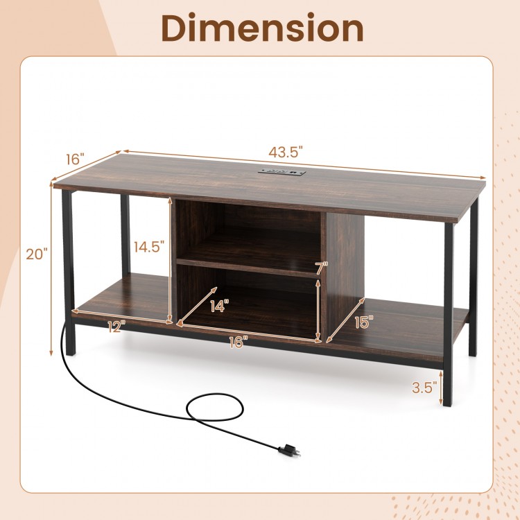 TV Stand Entertainment Center with Open Storage Shelves and Power Outlets to 50 Inches