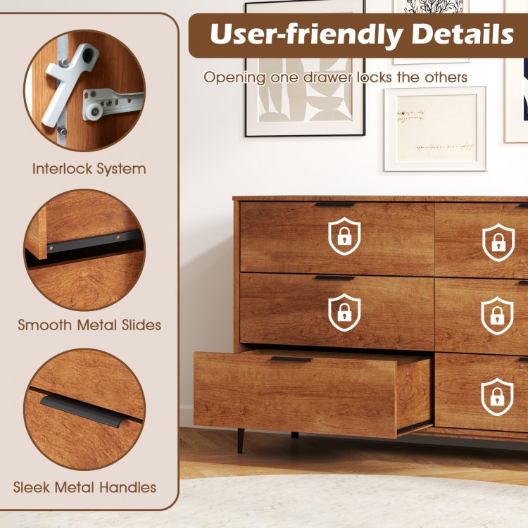 6-Drawer Dresser with Interlock System for Bedroom Living Room