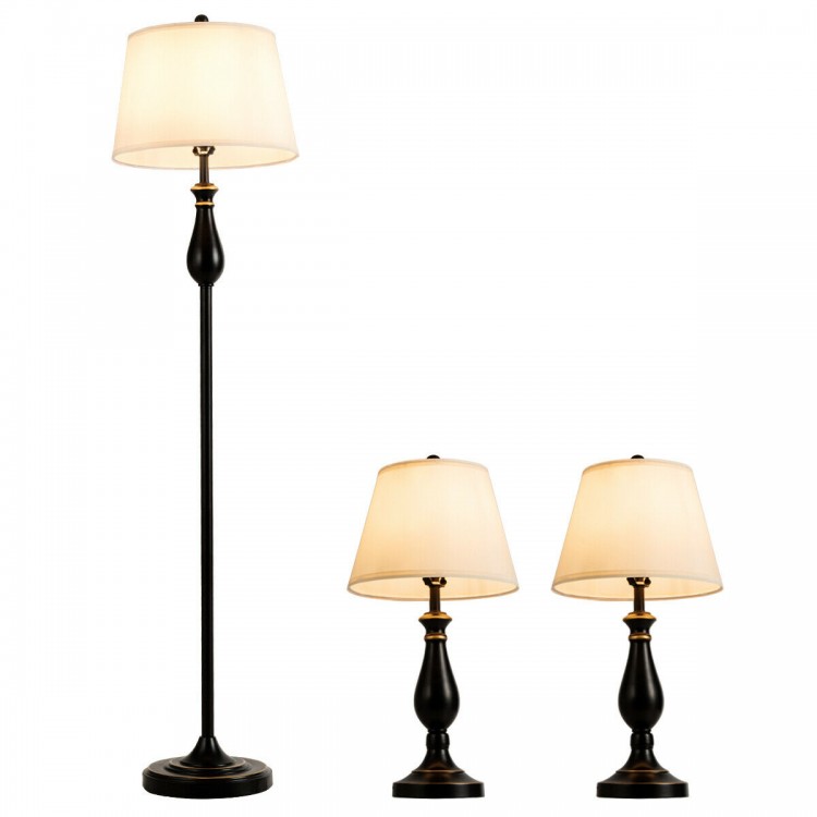 3 Pieces Brushed Nickel Lamp Set