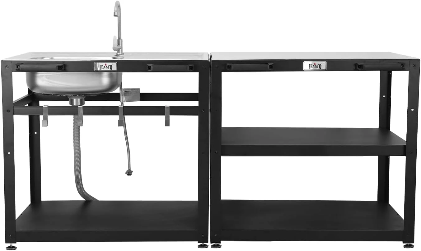KT2435B Modular Outdoor Kitchen Sink Station – 304 Stainless Steel Freestanding Utility Sink with Faucet & Storage Shelf
