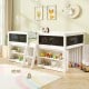 Kid Twin Size Low Loft Bed with Chalkboard Ramp Ladder and Bookcases
