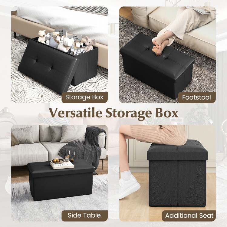 Upholstered Rectangle Footstool with PVC Leather Surface and Storage Function
