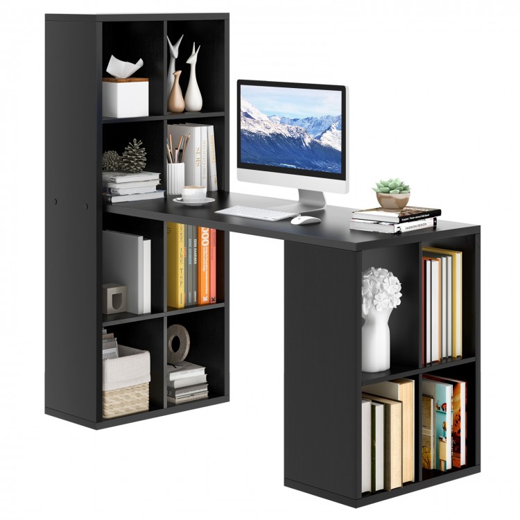 Modern Computer Desk with 12 Cubes Bookshelf