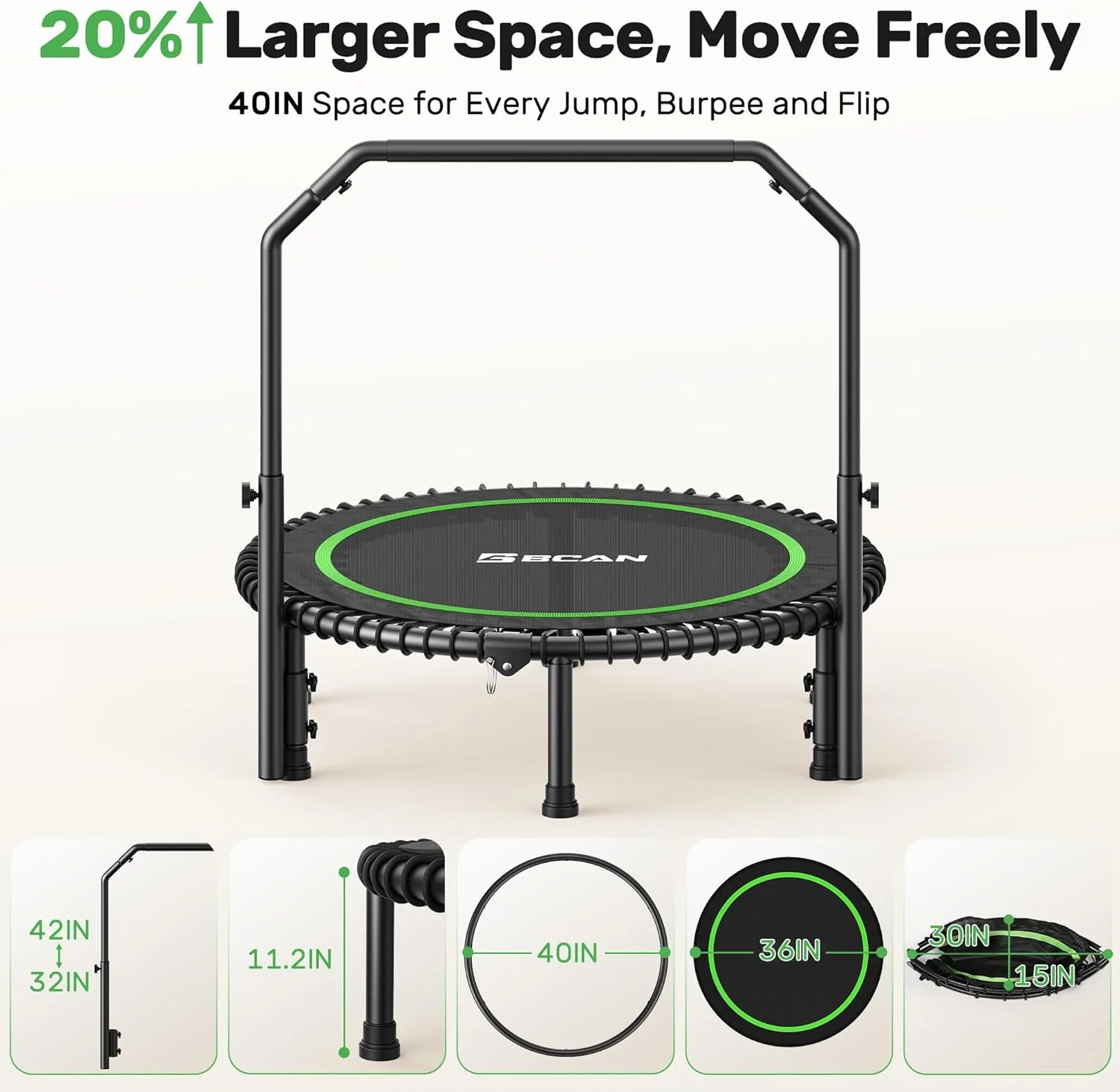 BCAN 450/550 LBS Foldable Mini Trampoline, 40