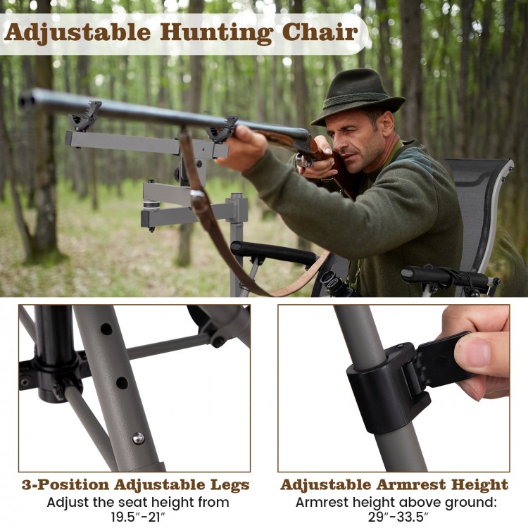 360° Swivel Portable Hunting Chair with Adjustable Legs and Armrests
