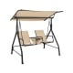 2-Seat Outdoor Cushioned Porch Swing with Adjustable Canopy and Tempered Glass Table