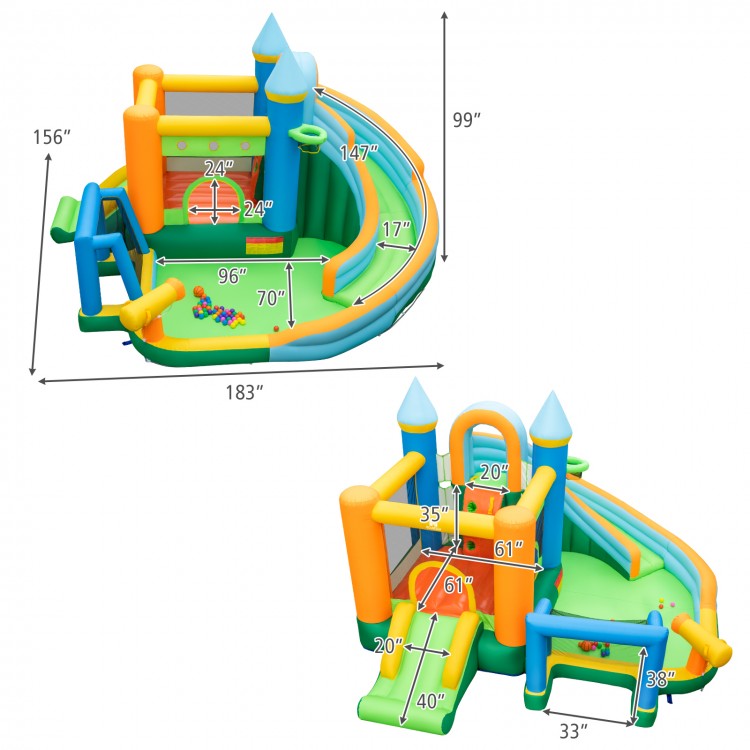 Inflatable Water Slide with Dual Slides and Splash Pool Bounce House with 735W Blower